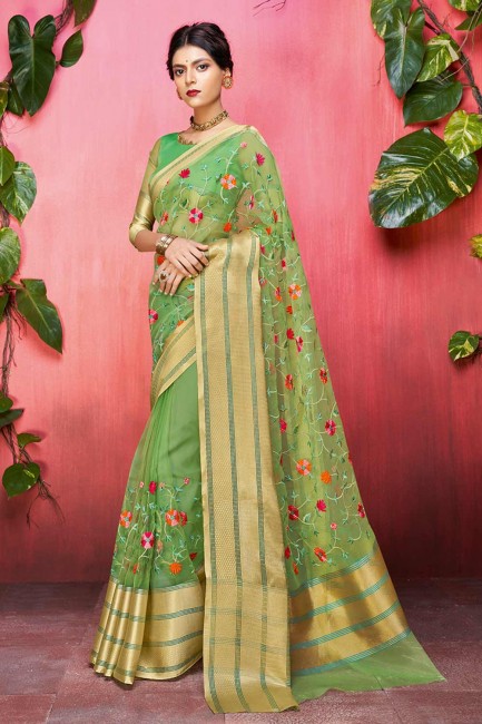 couleur verte orgenza saris en soie