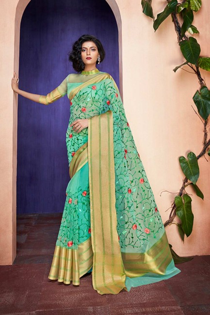 couleur vert d'eau orgenza saris en soie