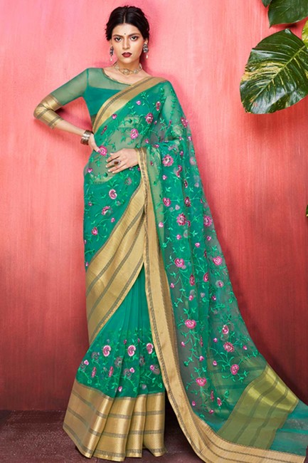 couleur verte orgenza saris en soie
