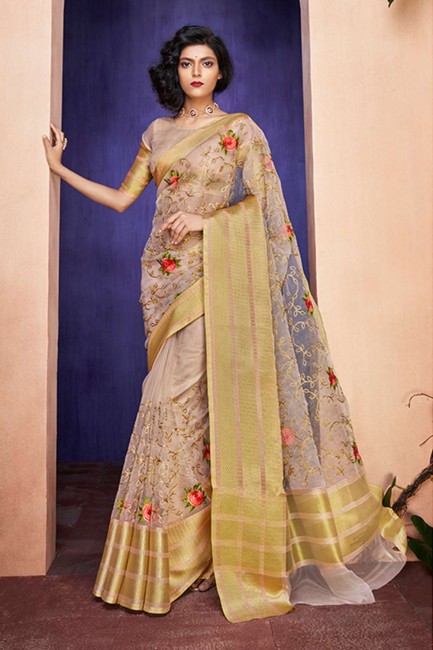 couleur beige orgenza saris en soie