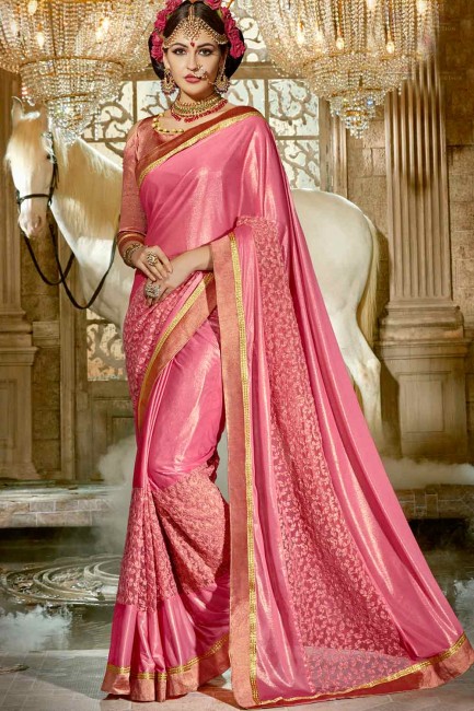 deux tons de couleur rose synthatic saris en soie
