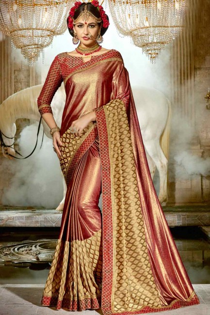 deux tons de couleur marron synthatic sari de soie