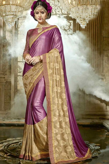 couleur pourpre synthatic sari de soie