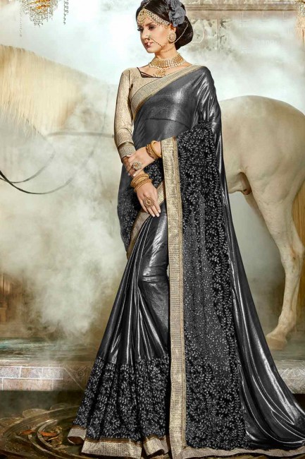 deux tons de couleur noire synthatic saris en soie
