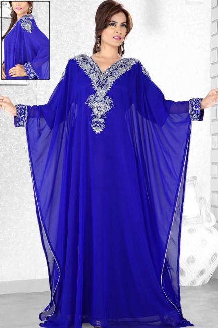 Bleu royal Georgette Abaya Kaftan