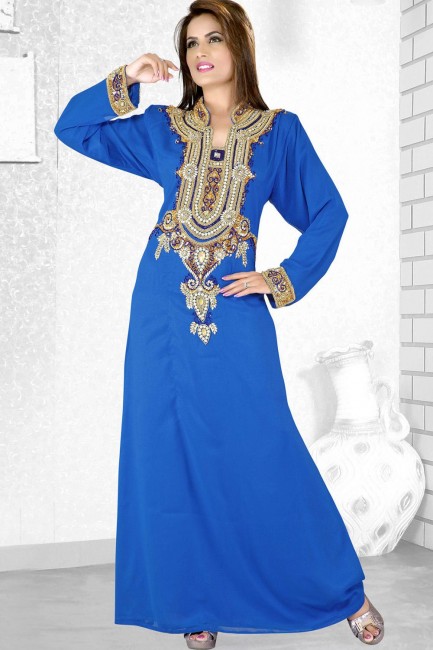 Bleu royal Georgette Abaya Kaftan
