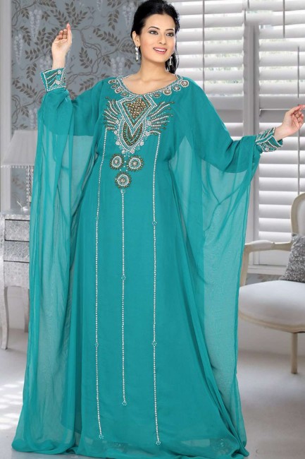 Caftan Abaya Georgette Bleu Turquoise