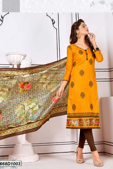 couleur jaune khadi costume churidar coton