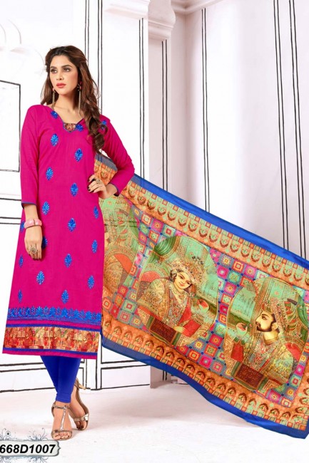 couleur rose khadi costume churidar coton