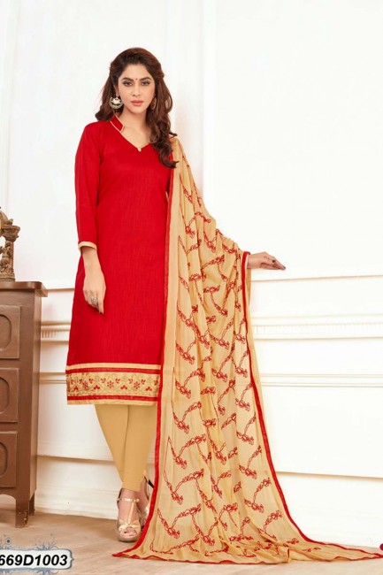 costume coton couleur rouge khadi churidar