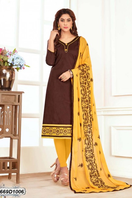 couleur brune khadi costume churidar coton