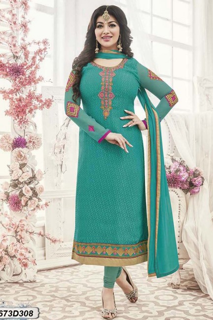 costume couleur turquoise georgette brasso churidar