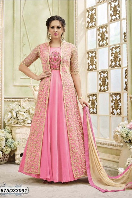 couleur rose intérieure: georgette; Veste: costume Anarkali net