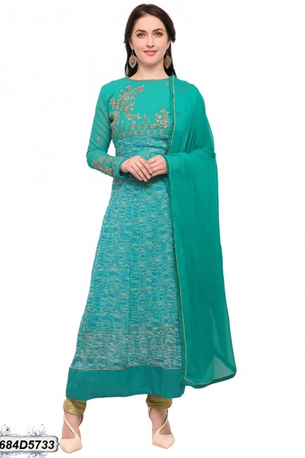 costume couleur turquoise georgette Anarkali