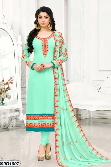 costume couleur turquoise georgette churidar