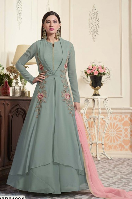 costume couleur turquoise georgette Anarkali