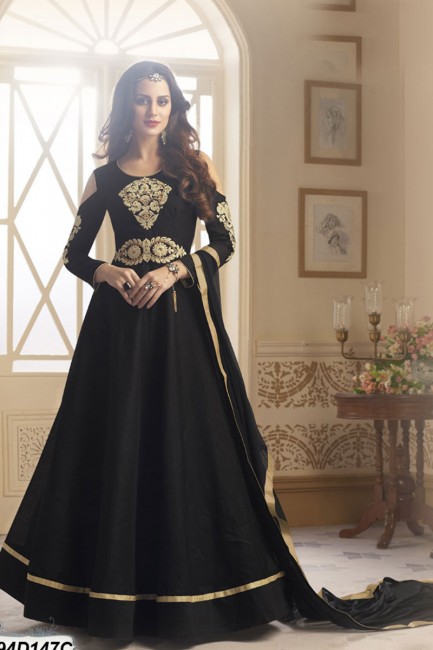 costume de couleur noire taffete de Anarkali