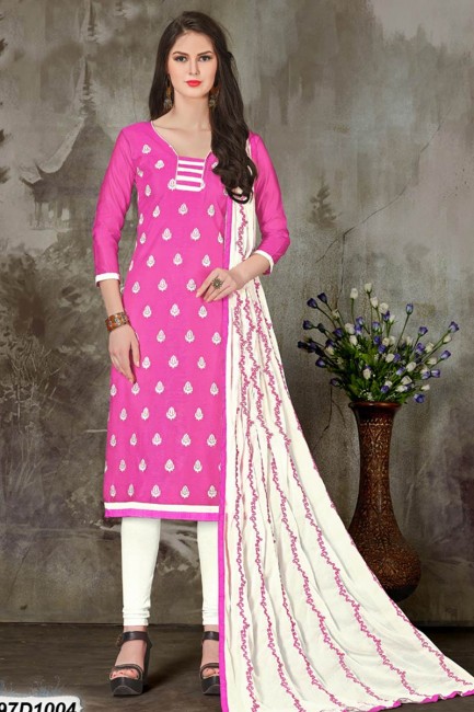 costume de couleur rose churidar de soie Chanderi
