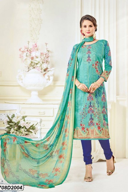 turquoise, salwar coton multi couleur kameez