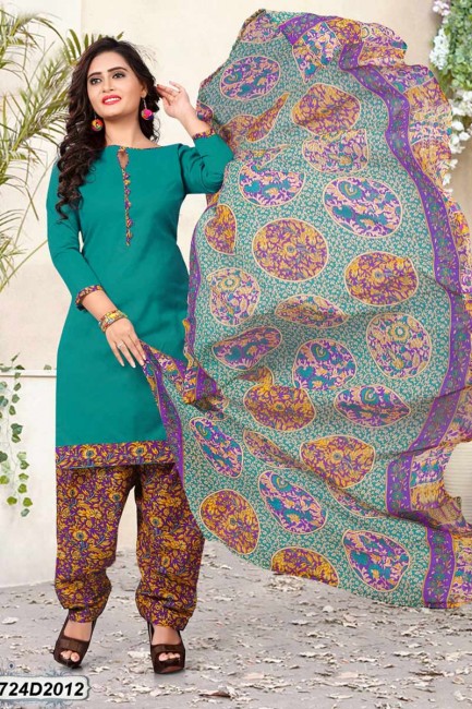 costume coton couleur turquoise poly Patiala