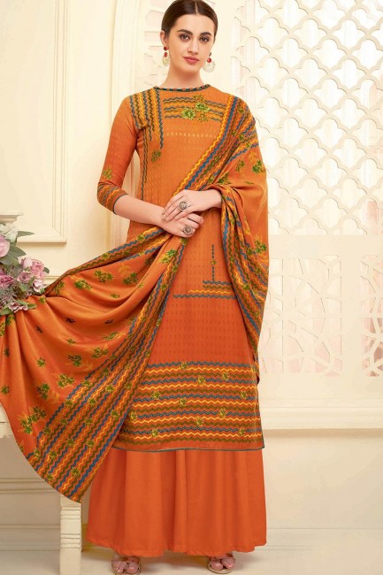 Jacquard orange foncé et costume s de palais pashmina purs