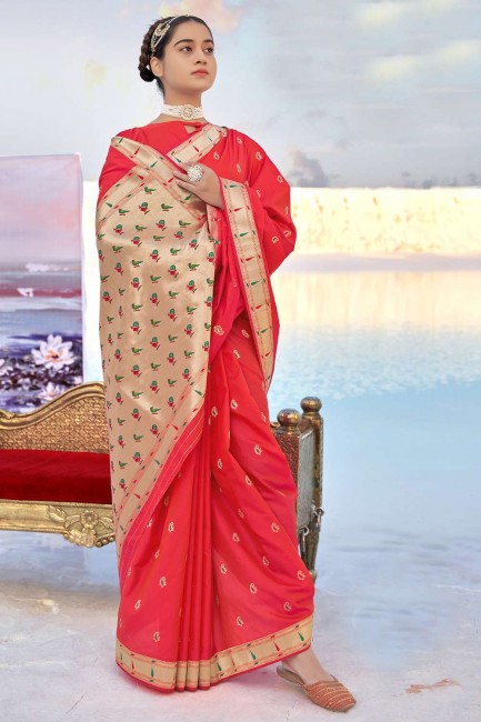 banarasi soie rose banarasi sari en tissage