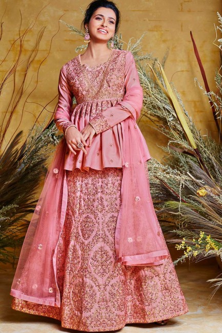 Costume s roses en soie Anarkali