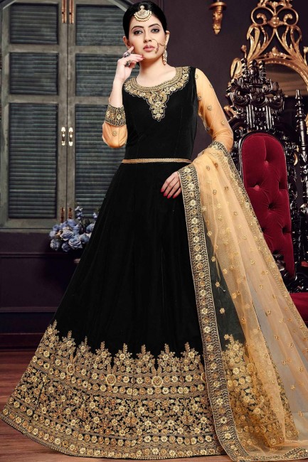 Costume s Anarkali en velours noir