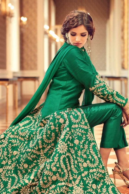costume art couleur verte soie Anarkali