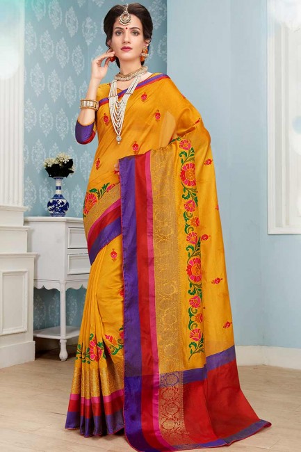 coton couleur jaune sari de soie art