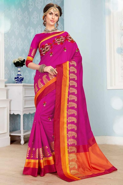 sari art coton couleur rose Rani de soie