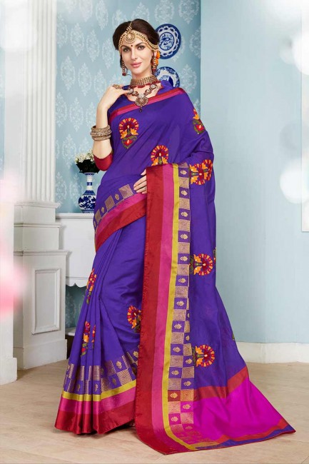 coton de couleur violette sari de soie d'art