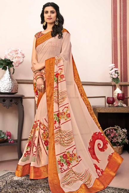 couleur pêche georgette sari