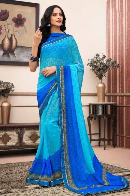 couleur bleue georgette sari