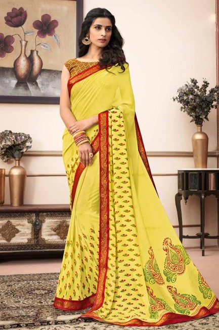 couleur jaune georgette sari