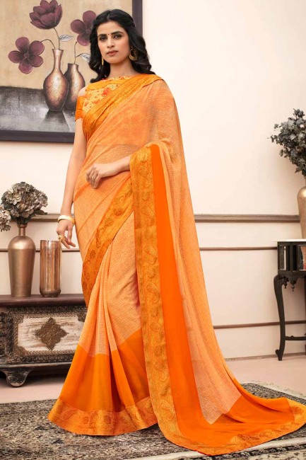 orange georgette sari