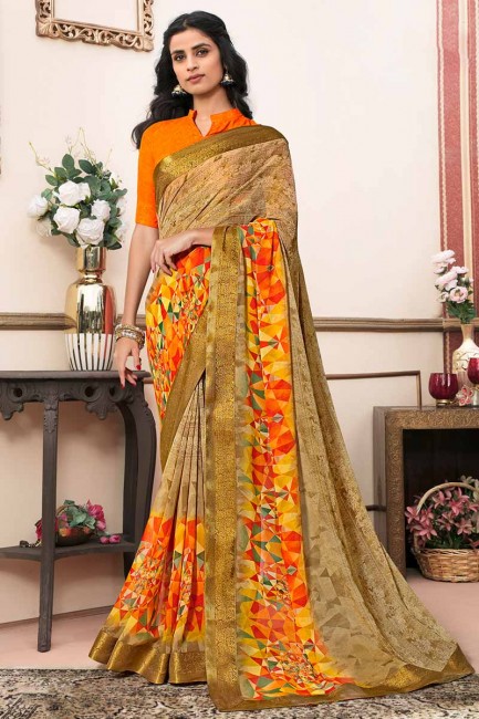 couleur brun clair georgette sari