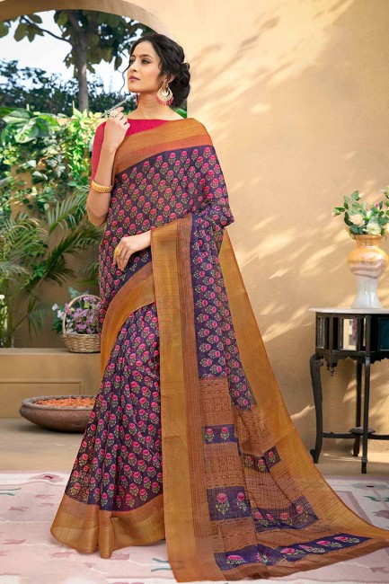 couleur pourpre art Chanderi saris en soie