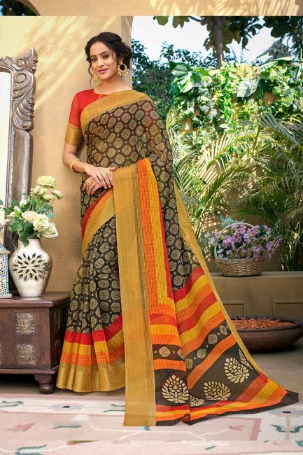 couleur noire art Chanderi saris en soie