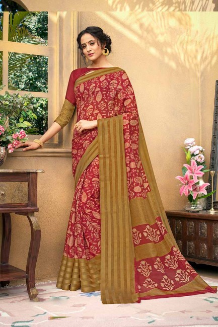 couleur marron art Chanderi saris en soie