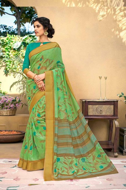 couleur verte art Chanderi saris en soie