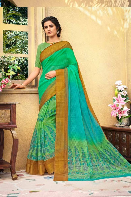 couleur verte art Chanderi saris en soie