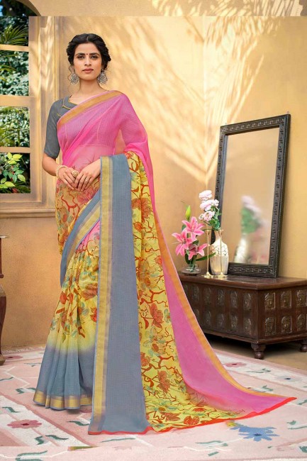 rose et couleur grise art Chanderi saris en soie