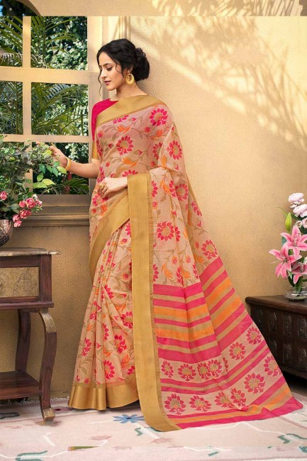 bébé couleur rose art Chanderi saris en soie