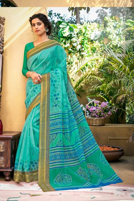 couleur bleu art Chanderi saris en soie