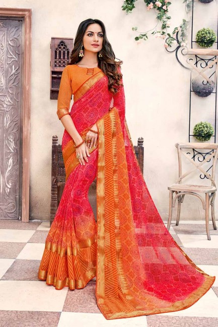 couleur rouge et orange georgette sari
