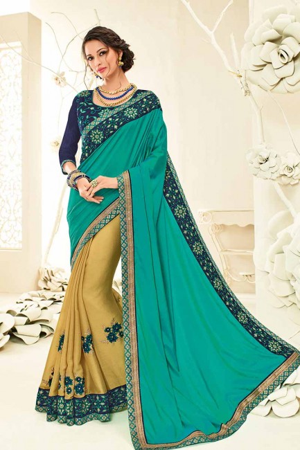 bleu & art couleur verte poire soie et mousseline sari