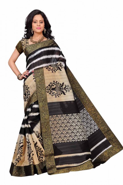 art couleur noir et beige saris en soie