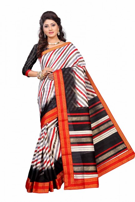 blanc et couleur noire art saris en soie