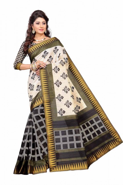 crème et couleur noire sari de soie art